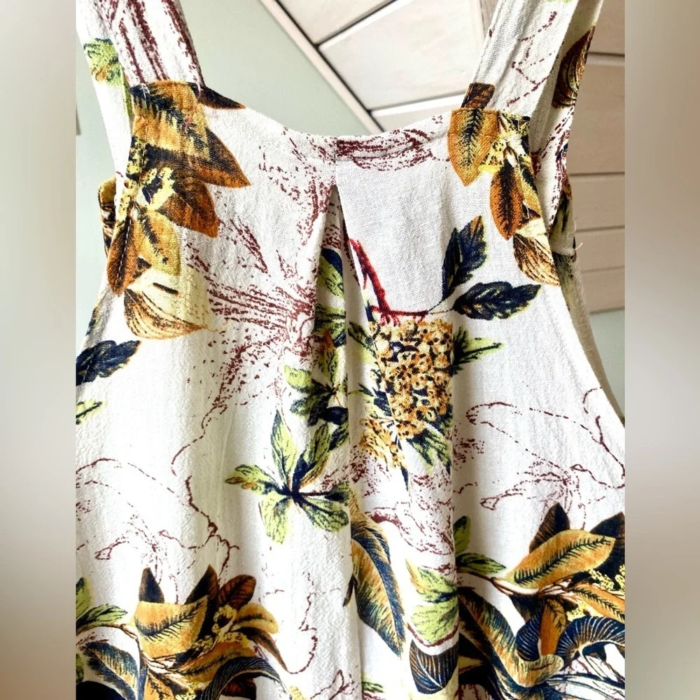 Cotton Blend Floral Plant Foliage Overalls Medium Button Straps Side Zipper - Picture 8 of 13